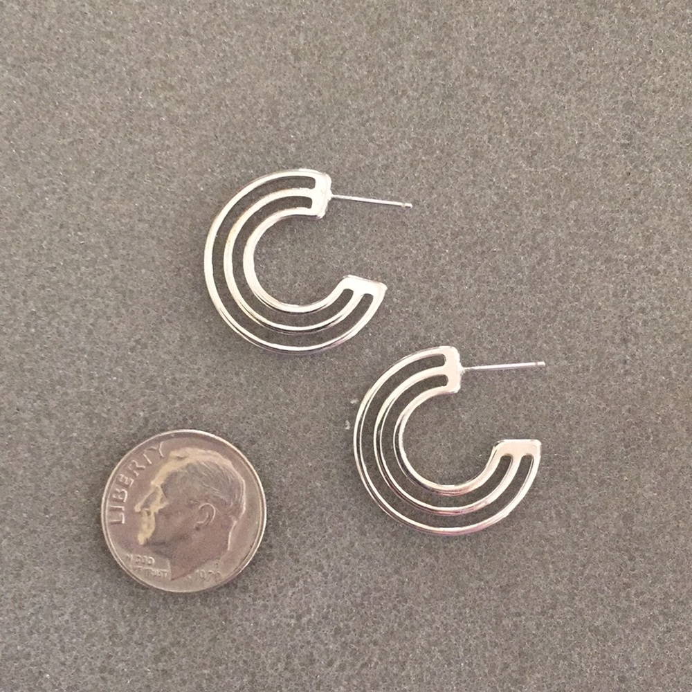 Silver Hoop Earrings with Posts - Picture 2 of 5